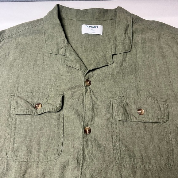 Old Navy Linen Blend Camp Shirt Button Up Short Sleeve Pockets XL - Picture 6 of 16